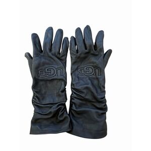 UGG Black Leather Logo Gloves Medium Women's